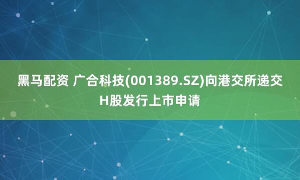黑马配资 广合科技(001389.SZ)向港交所递交H股发行上市申请